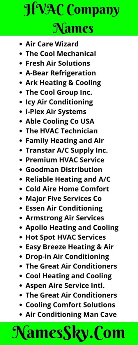 Hvac Company Names Good Hvac Business Names Ideas