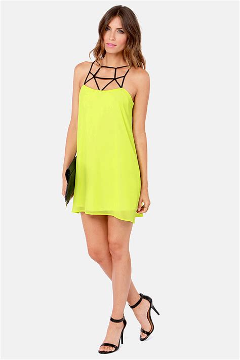 Hot Highlighter Yellow Dress Shift Dress 4100