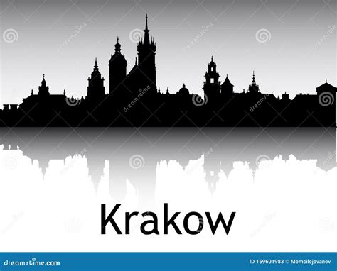 Panoramic Silhouette Skyline Of Krakow Poland Stock Vector