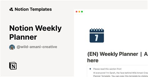 Notion Weekly Planner Template by Wild Amani Creative | Notion Marketplace