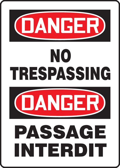 No Trespassing Bilingual Osha Danger Safety Sign Fbmadm076