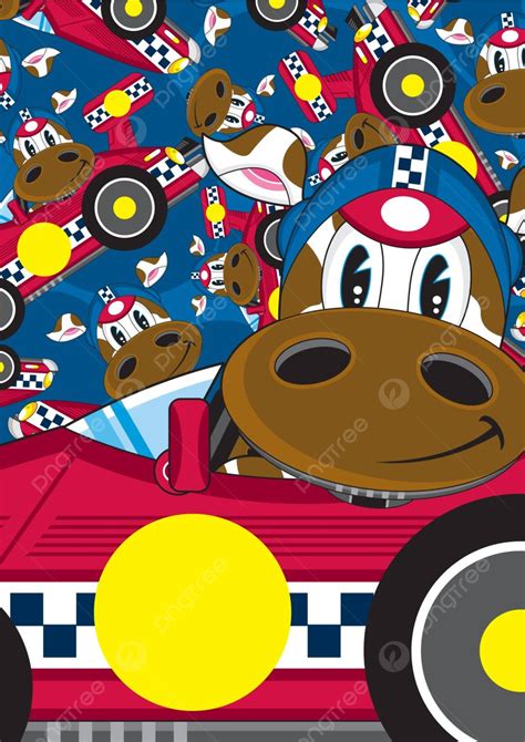 Cute Cartoon Racing Car Cow Pattern Cute Cow Car Cartoon Animals Vector