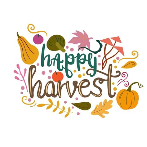 Premium Vector Happy Harvest Lettering Illustration Autumn Floral