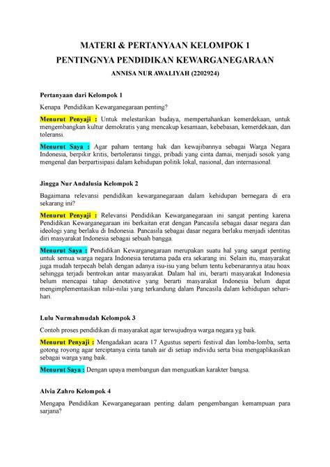 Qn A Kelompok Copy Materi Pertanyaan Kelompok Pentingnya