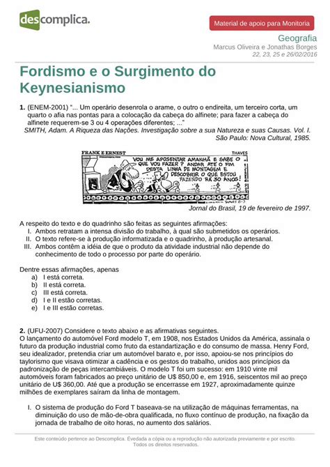 PDF Fordismo E O Surgimento Do Keynesianismo Material De Apoio Para