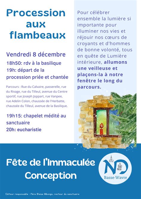 Procession aux flambeaux Vendredi 8 Décembre Notre Dame de Basse Wavre