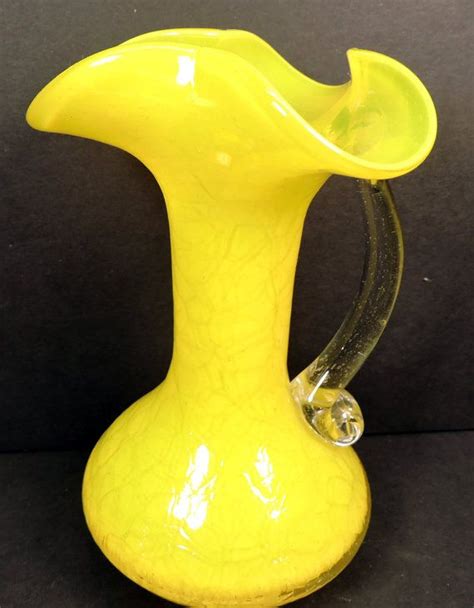 Yellow Pitcher Vase Vintage Hand Blown Glass Window Sun Catcher Hand Blown Glass Pitcher Vase