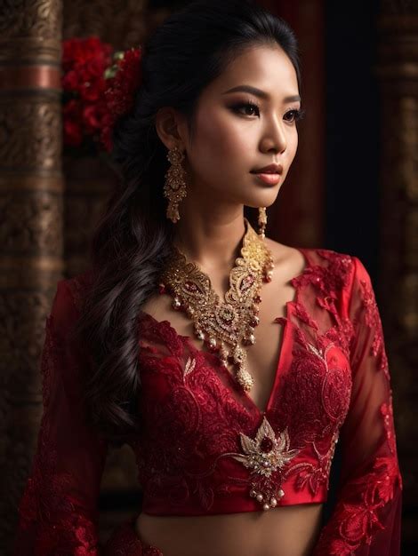 Premium Ai Image Beautiful Indonesian Girl In Red Kebaya