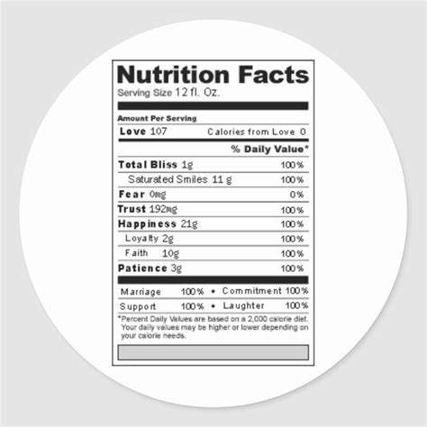 Wedding or Anniversary Sweet Funny Nutrition Label Classic Round ...