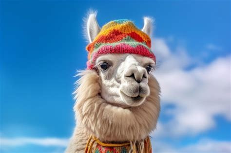 Premium AI Image A Llama Wearing A Colorful Hat And Scarf With The