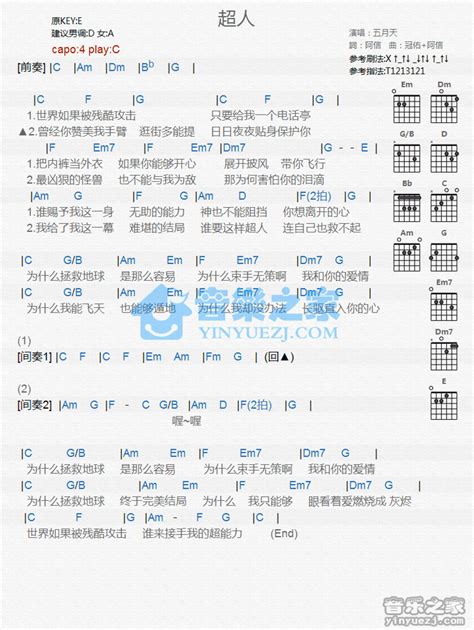 超人吉他谱 五月天 C调吉他弹唱谱 和弦谱 琴谱网