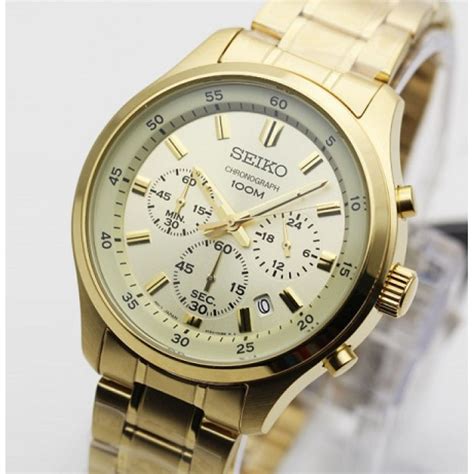 Seiko Men S Chronograph Gold Tone Stainless Steel Band Watch Sks P