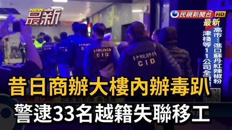 昔日商辦大樓內辦毒趴 警逮33名越籍失聯移工－民視新聞 Youtube