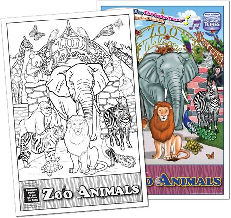 Zoo Animals Colorable Posters with "At the Zoo" Song 12" x 18"