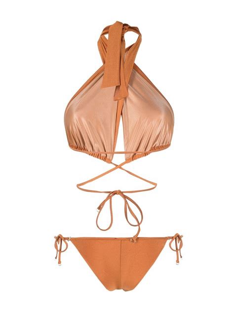 Noire Swimwear High Shine Triangle Cup Bikini Set Orange Farfetch