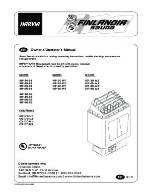 Fillable Online Owner S Operator S Manual EN Sauna Supplies Fax Email