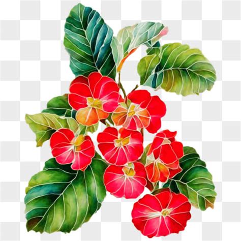 Descarga Vibrante Pintura De Flores Rojas Y Hojas Verdes Png En L Nea