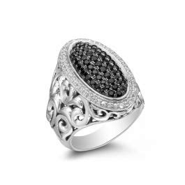 Charles Krypell Sterling Silver White Black Sapphire Ring