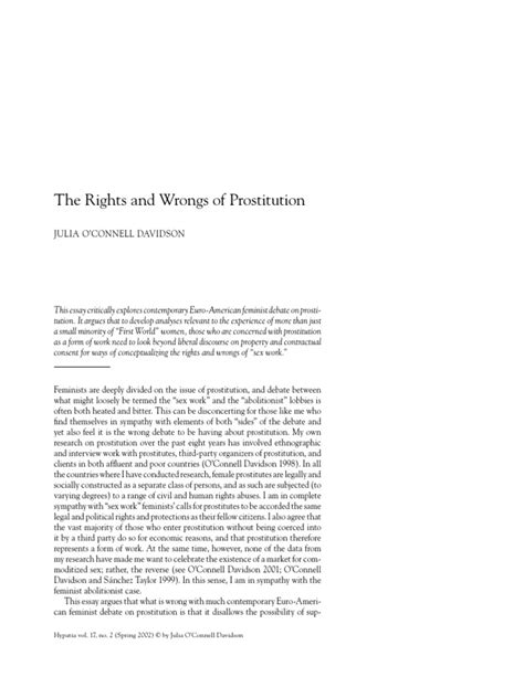 Rights Wrongs Of Prostitution Pdf Human Sexual Activity Sex Work