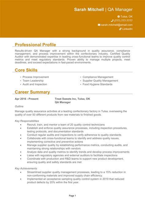 QA Manager Resume Example Quality Assurance Get Hired