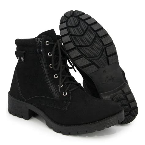 Bota Coturno Feminino Zíper Lateral Cadarço BR2 Lady Preto Submarino