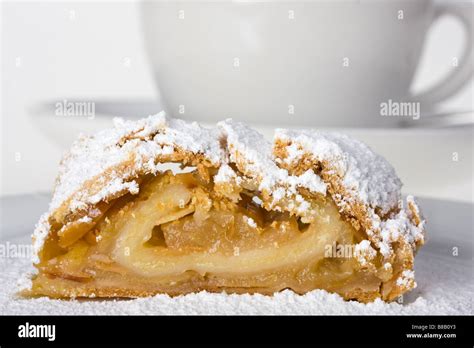 Detail Of An Apple Strudel With Icing Sugar Stock Photo Alamy