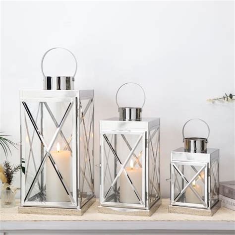 Amazon TRIROCKS Stainless Steel Lantern Set Of 3 19 Tall Metal