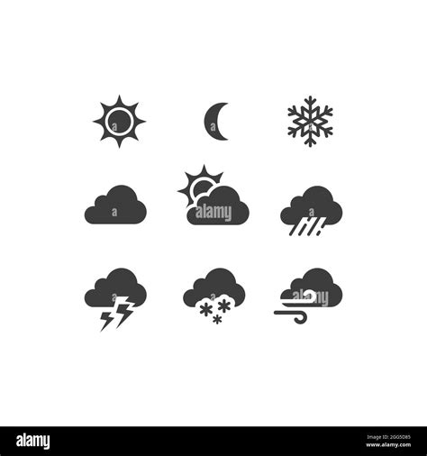 Weather Forecast Black Vector Icon Set Stormy Sunny Rain Snow Icons Sun And Clouds Hot And