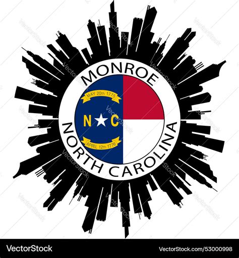 Monroe Skyline North Carolina Flag Usa Sticker Vector Image