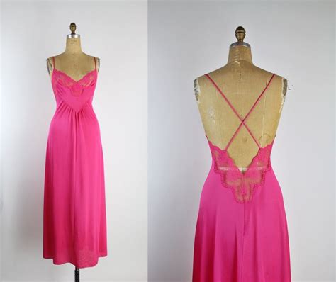 70s Hot Pink Lace Nightgown Slip Dress Wedding Slip 1970s Etsy Dress Slip Dress