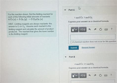 Solved For The Reaction Shown Find The Limiting Reactant Chegg