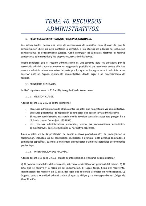 TEMA 40 Recursos Administrativos TEMA 40 RECURSOS ADMINISTRATIVOS