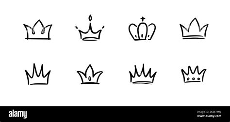 Doodle Crown Hand Drawn Set Doodle Princess Crown Queen Tiara Line