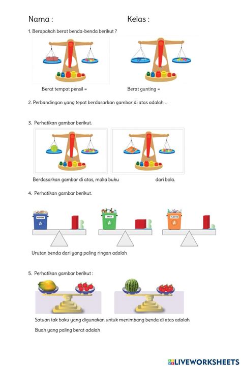 Mengukur Berat Benda Dengan Satuan Tak Baku Interactive Worksheet