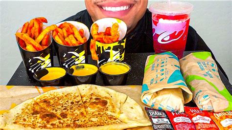 ASMR TACO BELL BURRITOS QUESADILLA NACHO CHEESE FRIES MUKBANG FREEZE