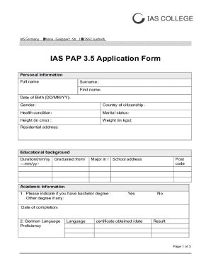 Fillable Online IAS PAP 3 5 Application Form Iaos De Fax Email Print