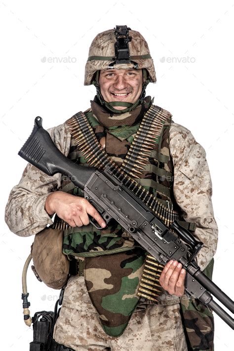 Soldier With Machine Gun Isolated Studio Shoot Stock Photo By