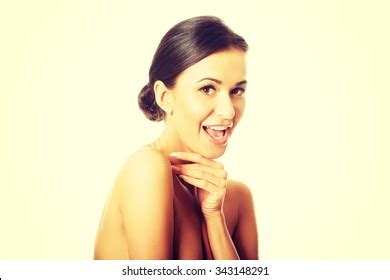 Portrait Nude Woman Laughing Loud Looking Stock Photo