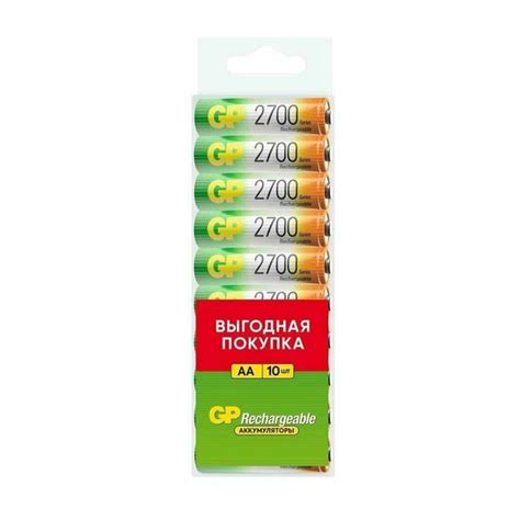 Аккумулятор (10шт) GP R6 (AA) Ni-MH 2700mAh (box10) - купить с ...