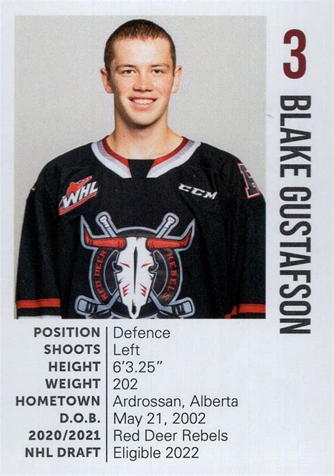 2021 22 Red Deer Rebels Whl Nno Blake Gustafson Trading Card Database