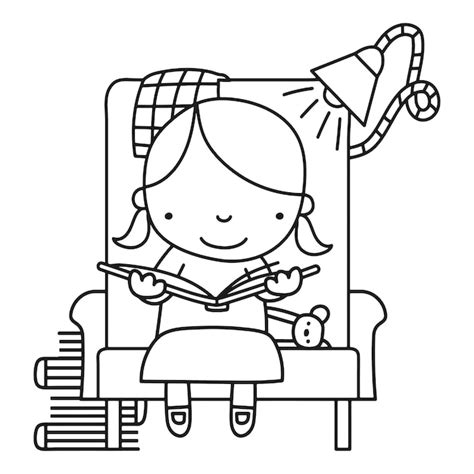 Fille De Lecture Dans Une Illustration Vectorielle De Chaise Vecteur