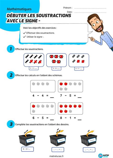 Fiches Exercices Débuter les Soustractions CP CE1 Maître Lucas