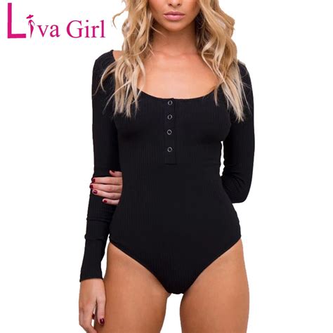 Liva Girl Body De Punto De Manga Larga Para Mujer Body Sexy De Cuello