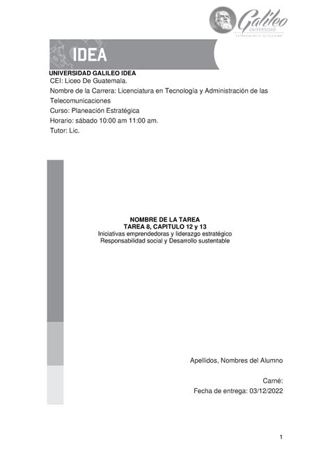 Tarea 8 Capitulo 12 Y 13 Planeación Estratégica Universidad Galileo