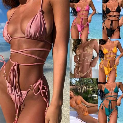 New Sexy Micro Bikini Women Push Up Padded Thong Swimsuit Female