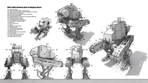 ArtStation - WW1 Whippet Mech Line Art