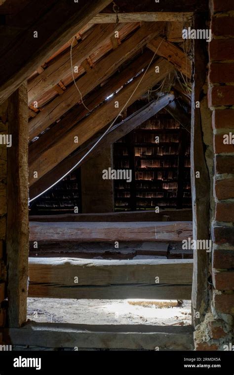 Attic Loft Of Typical 1950s Built Rural Hungarian House With Wooden