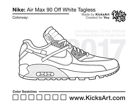 Nike Air Max 90 Sneaker Coloring Pages - Created by KicksArt