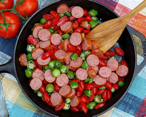 Ultimate Okra And Tomatoes Skillet With Smoked Sausage Southern Discourse