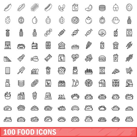 100 food icons set, outline style 8491744 Vector Art at Vecteezy